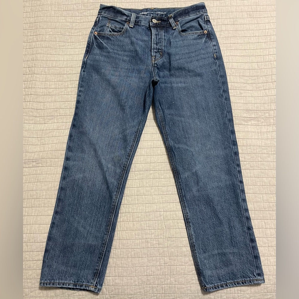 Old Navy Women's Blue High Rise Slouchy Straight Dark Wash Jeans Size 0